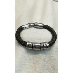 Pulsera de acero con cuero trenzado